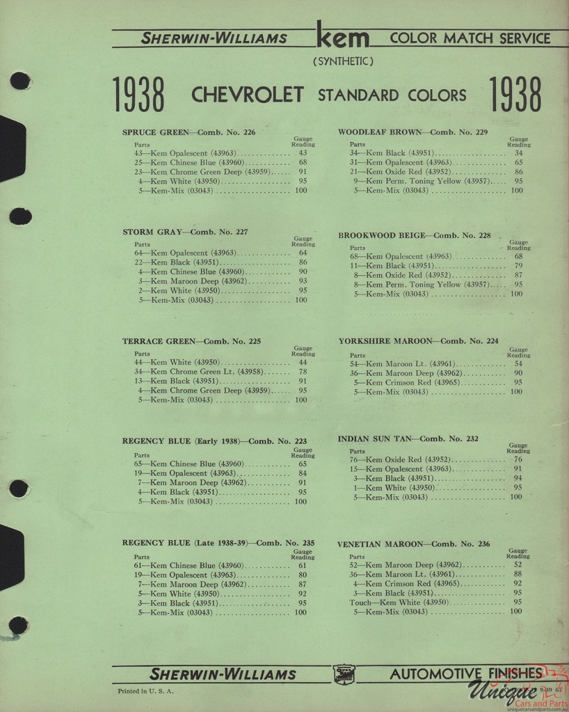 1938 Chev Paint Charts Williams 4